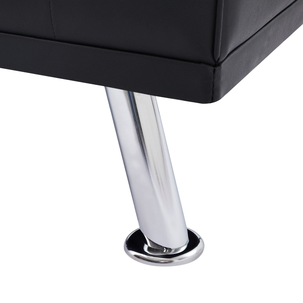 Canapé-lit pliant noir 66 avec pieds en métal argenté et porte-gobelet pour salon