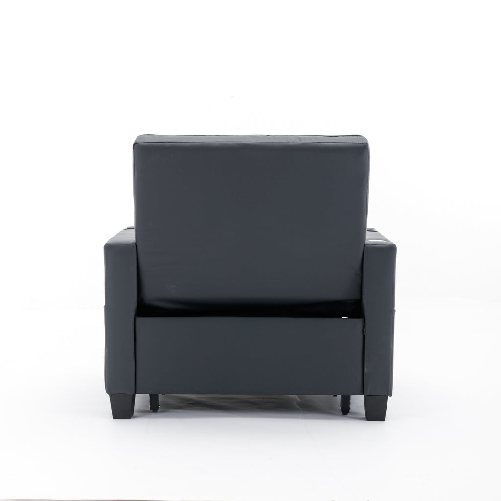 Canapé convertible 3 en 1 en similicuir noir 68.12 avec ports USB et tissu résistant à l'usure pour le salon