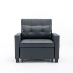 Canapé convertible 3 en 1 en similicuir noir 68.12 avec ports USB et tissu résistant à l'usure pour le salon