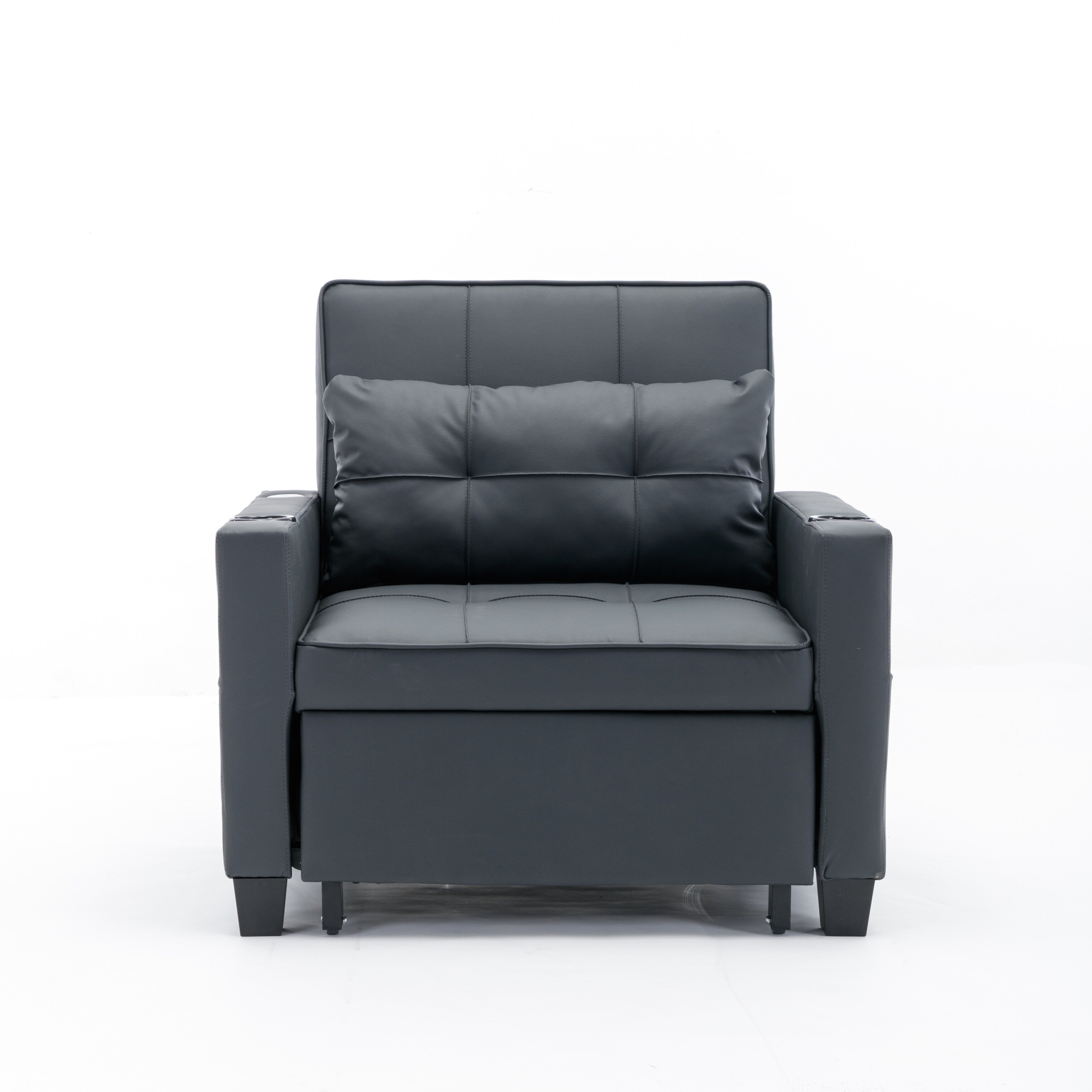 Canapé convertible 3 en 1 en similicuir noir 68.12 avec ports USB et tissu résistant à l'usure pour le salon