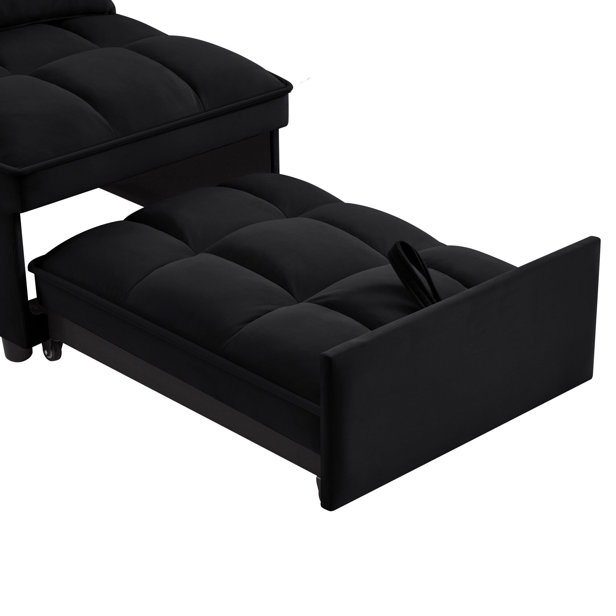 Canapé-lit simple pliant en velours noir 68,5 avec dossier réglable et oreillers pour salon
