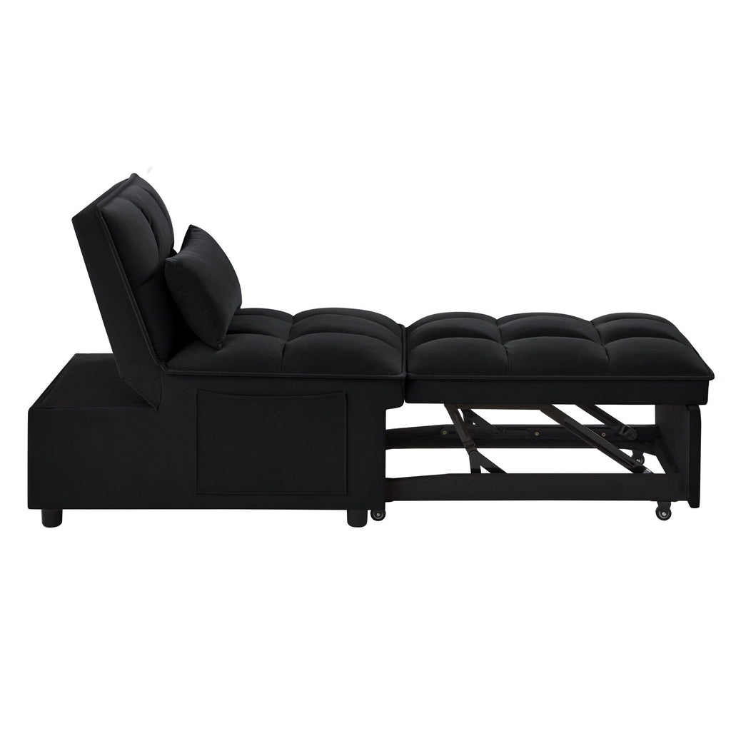 Canapé-lit simple pliant en velours noir 68,5 avec dossier réglable et oreillers pour salon
