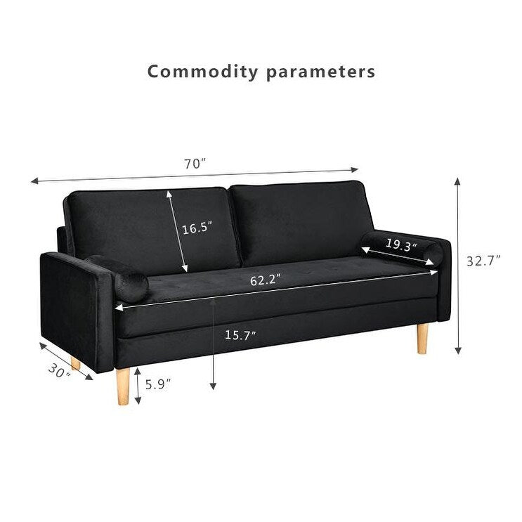 Canapé 3 places noir 70 avec coussin de remplissage en coton élastique et poupée de haute qualité pour le salon