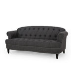 Canapé 3 places en tissu noir 74 pouces avec détails rivetés, revêtement en tissu durable et sièges spacieux pour le salon