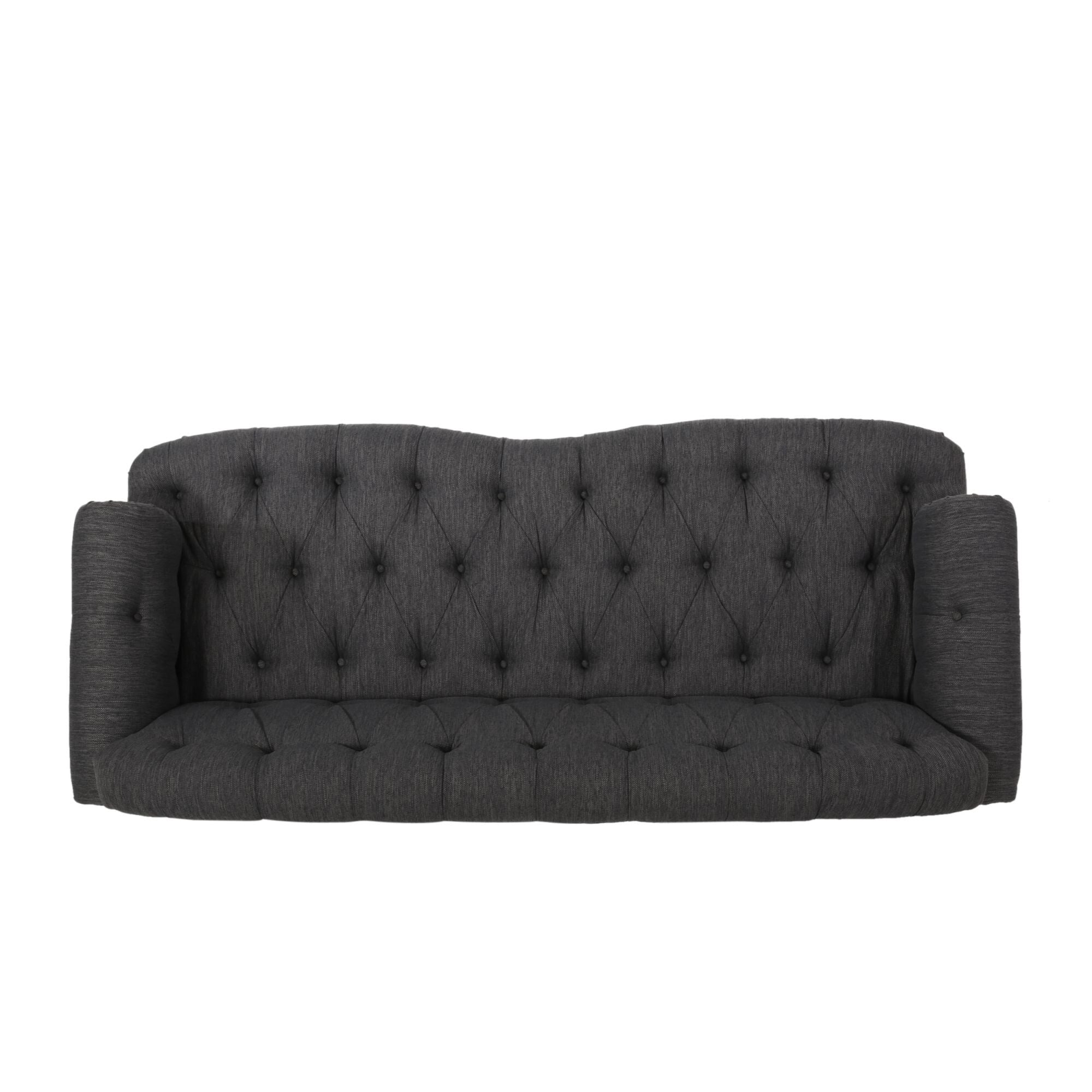 Canapé 3 places en tissu noir 74'' avec motif clouté et pieds en bois massif