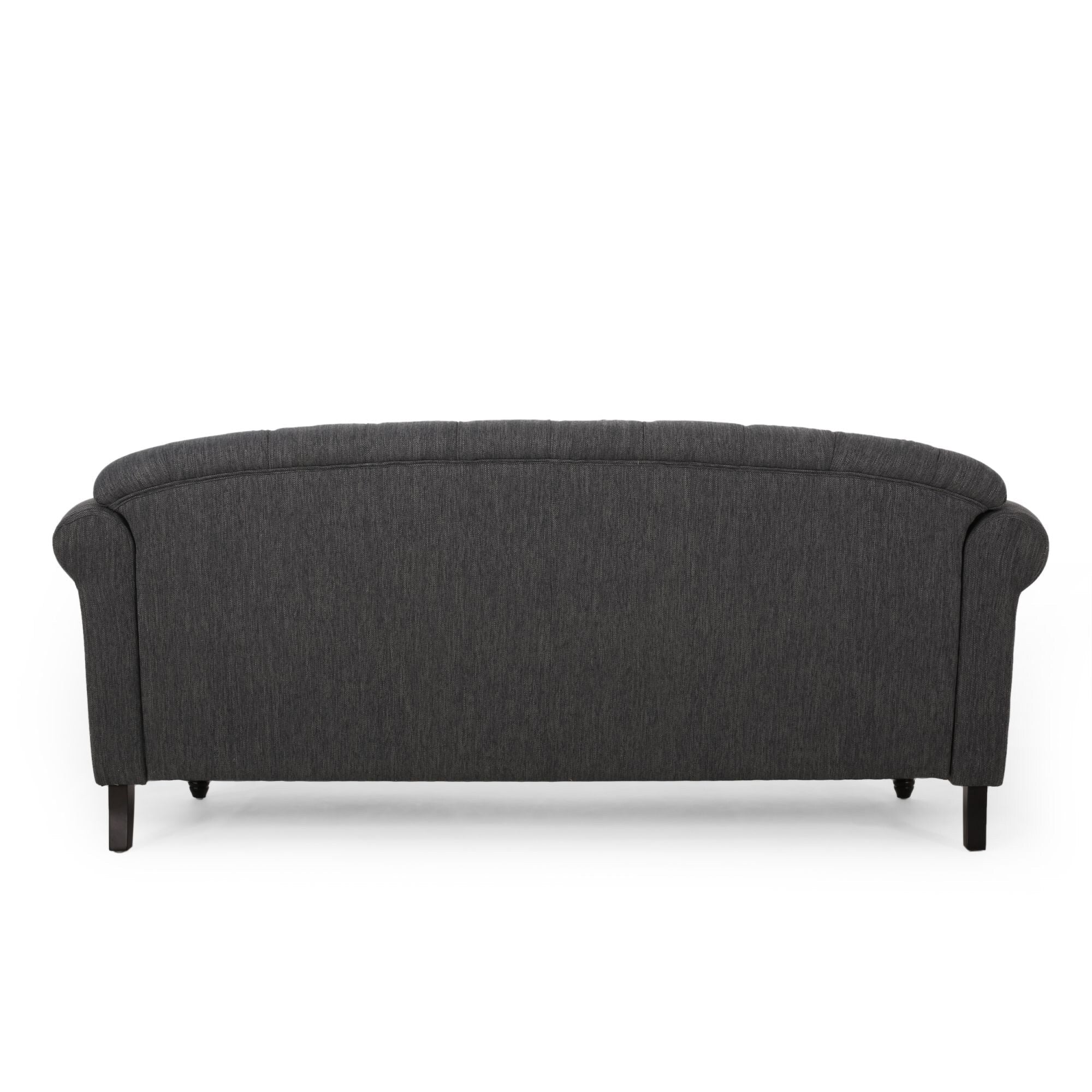 Canapé 3 places en tissu noir de 74 po avec détails rivetés et revêtement durable