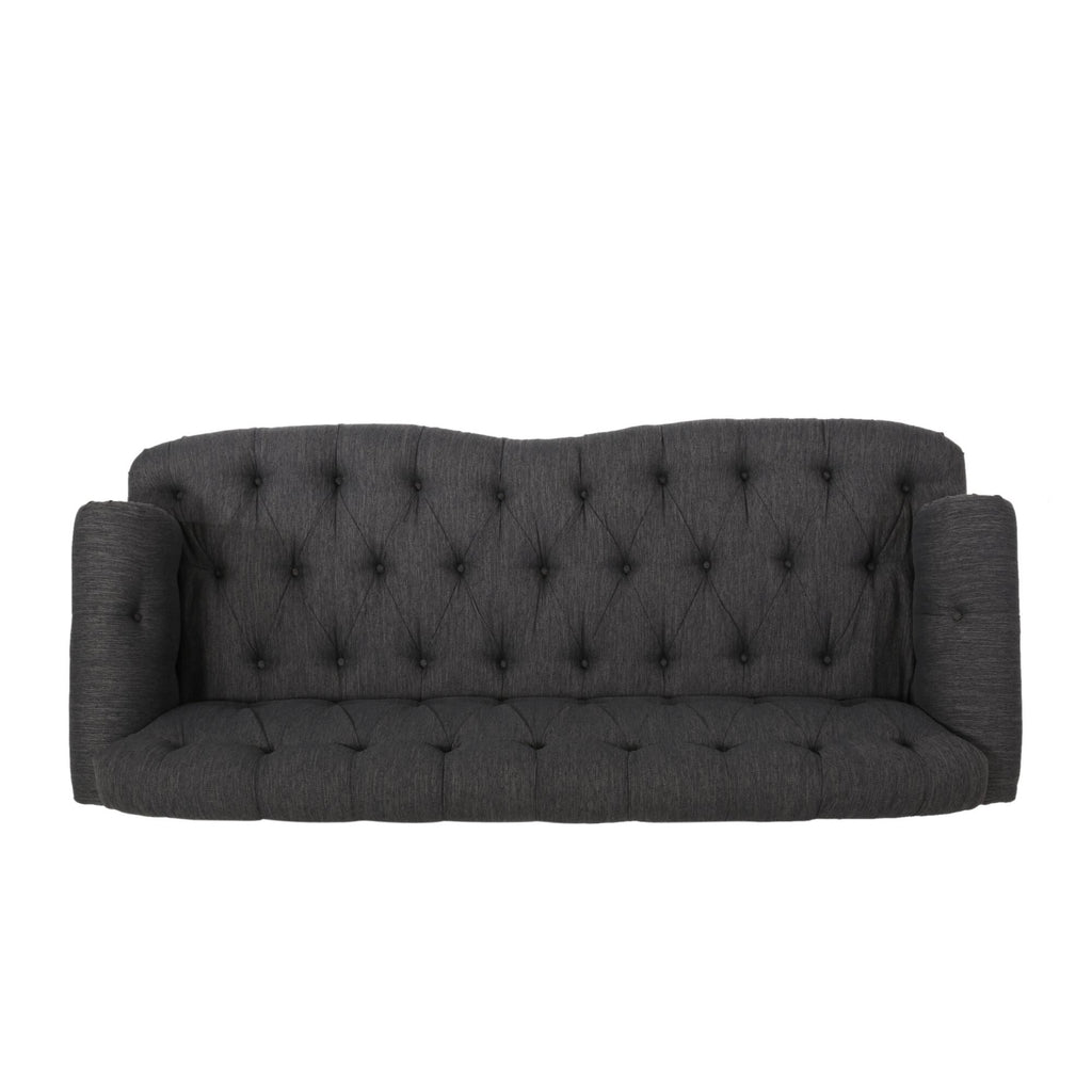 Canapé 3 places en tissu noir de 74 po avec détails rivetés et revêtement durable