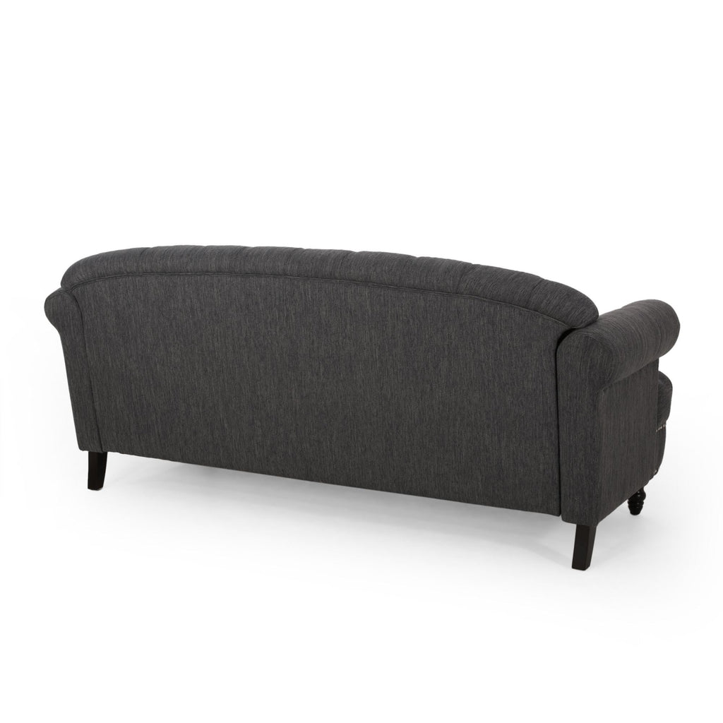 Canapé 3 places en tissu noir 74 pouces avec détails rivetés, revêtement durable et sièges spacieux pour le salon