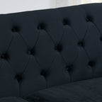 Canapé 3 places en velours noir moderne de 77 pouces avec dossiers capitonnés et garniture cloutée