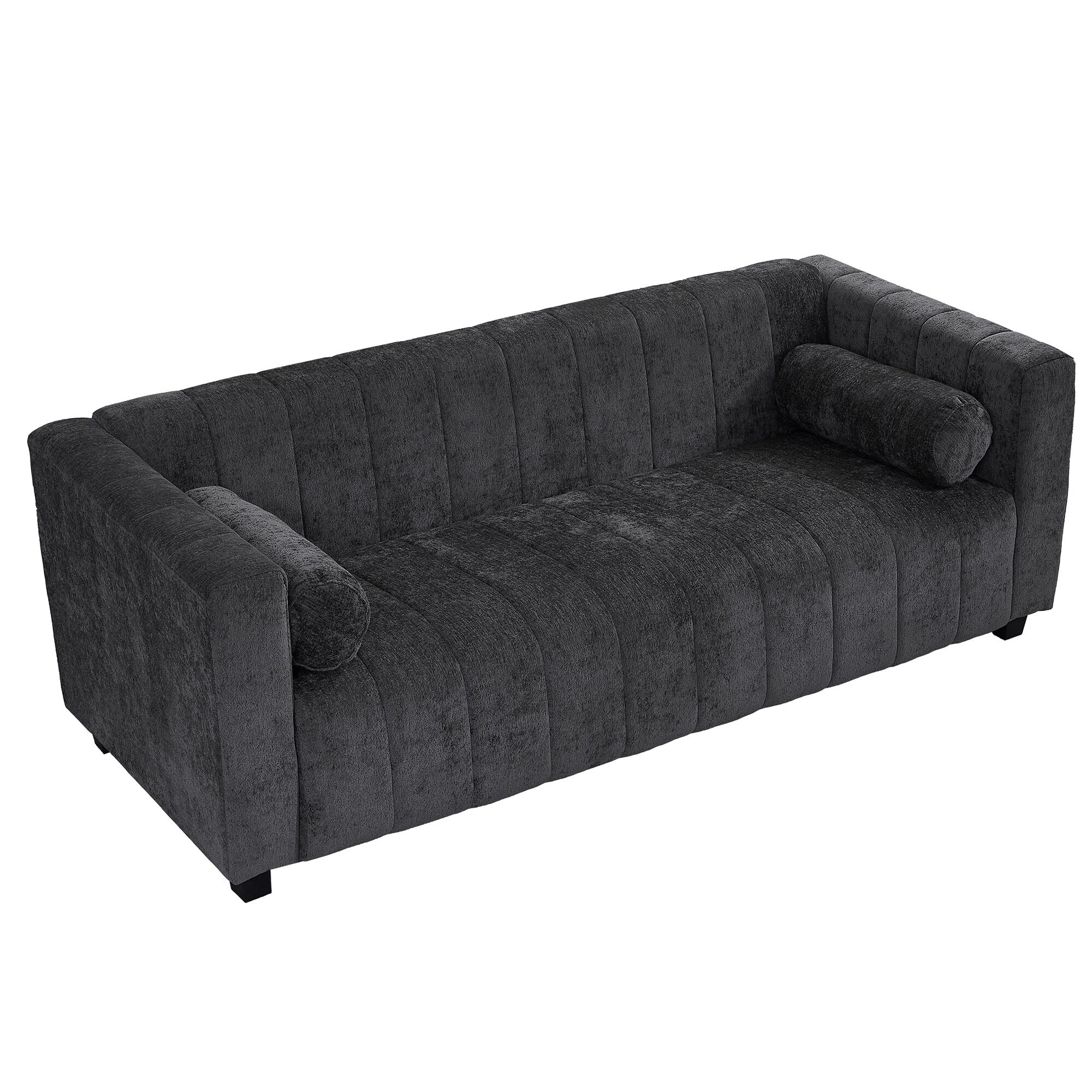 Canapé 3 places rembourré en chenille noire de 78,7 pouces avec assise extra-large et coussins amovibles