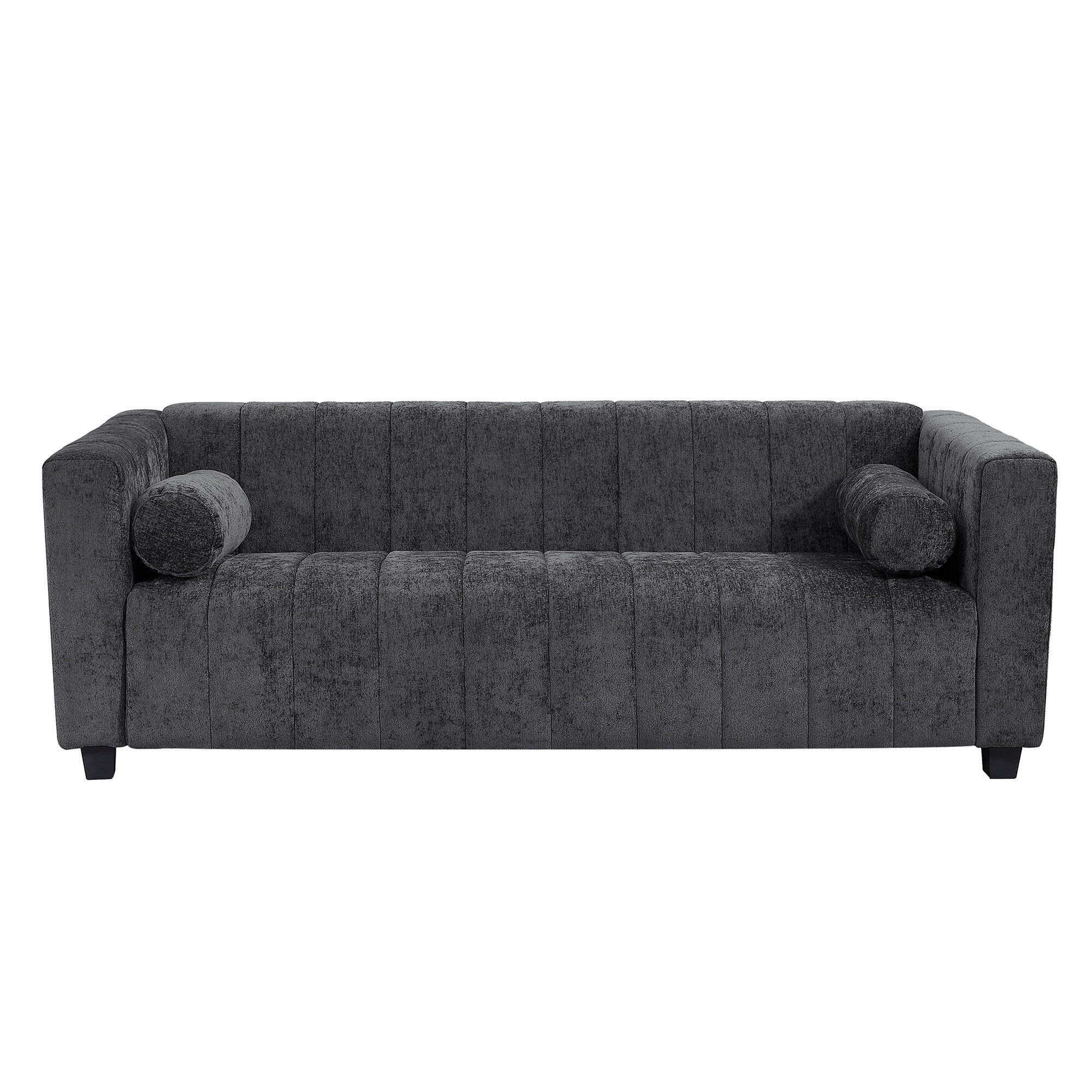 Canapé 3 places rembourré en chenille noire de 78,7 pouces avec assise extra-large et coussins amovibles