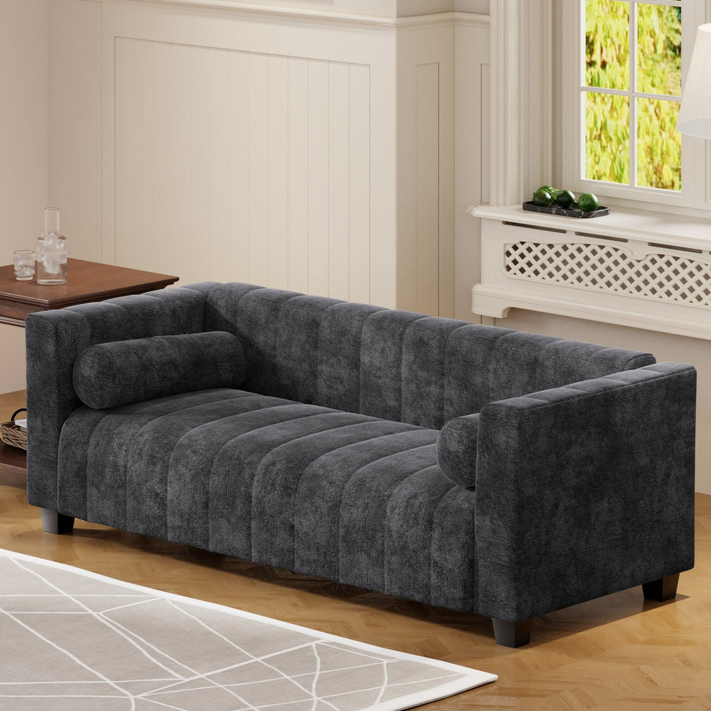 Canapé 3 places rembourré en chenille noire de 78,7 pouces avec assise extra-large et coussins amovibles