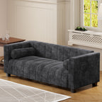 Canapé 3 places rembourré en chenille noire de 78,7 pouces avec assise extra-large et coussins amovibles