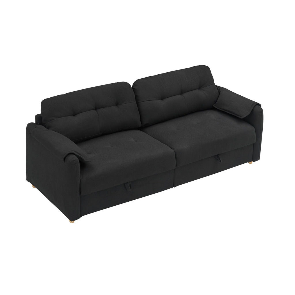 Canapé 3 places rembourré en tissu Teddy noir 79,50 $ avec rangement d'assise dissimulé pour le salon