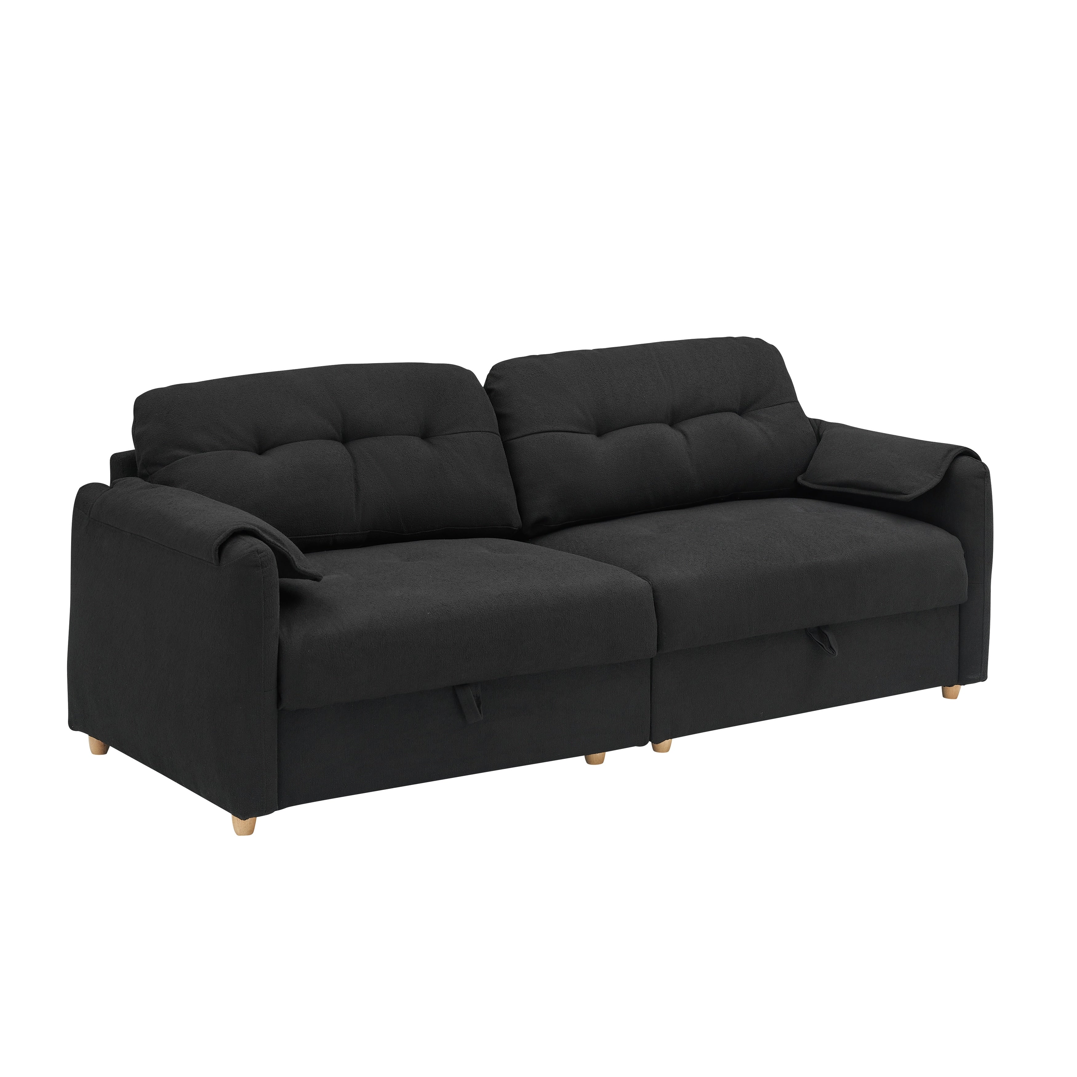 Canapé 3 places rembourré en tissu Teddy noir 79,50 $ avec rangement d'assise dissimulé pour le salon