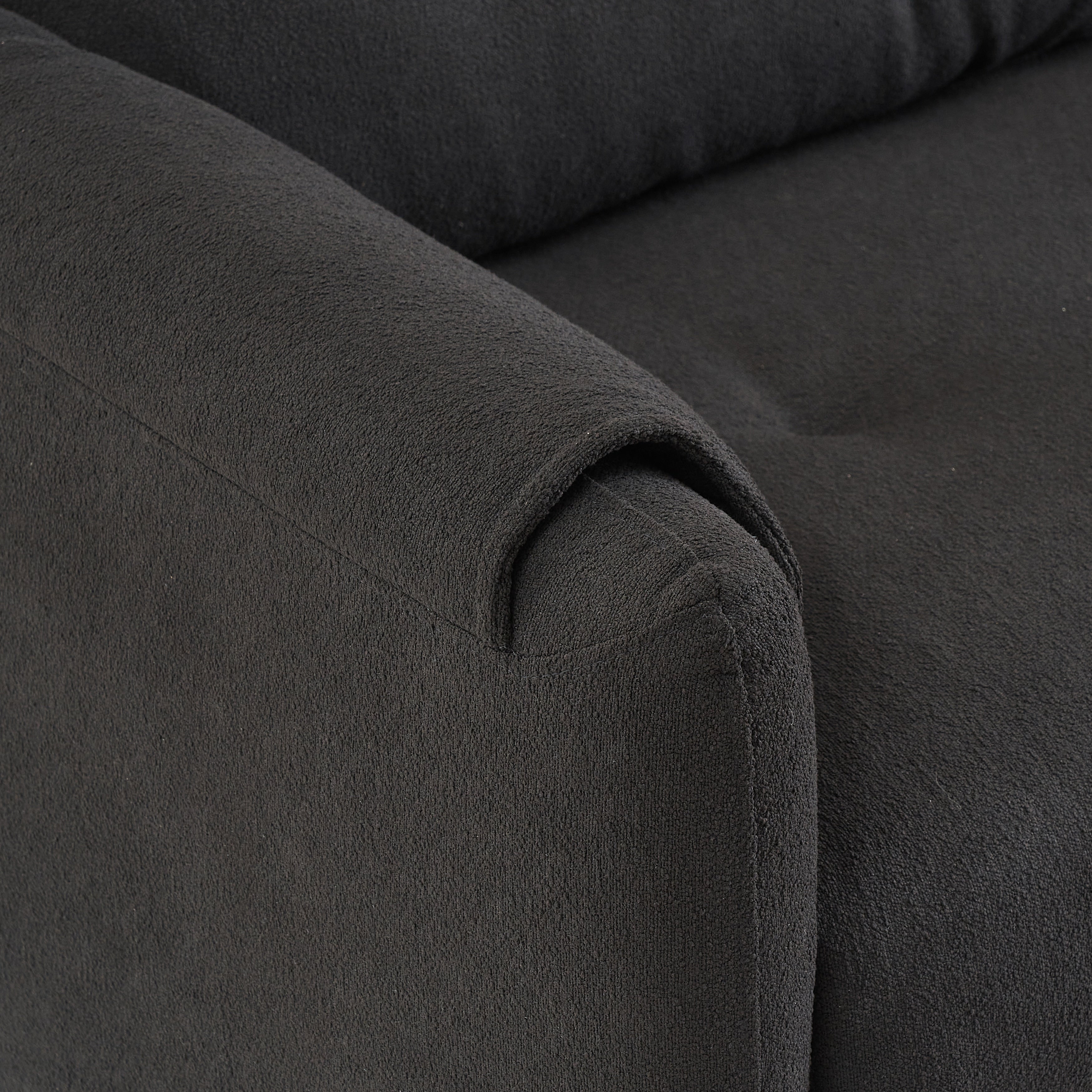 Canapé 3 places rembourré en tissu Teddy noir 79,50 $ avec rangement d'assise dissimulé pour le salon