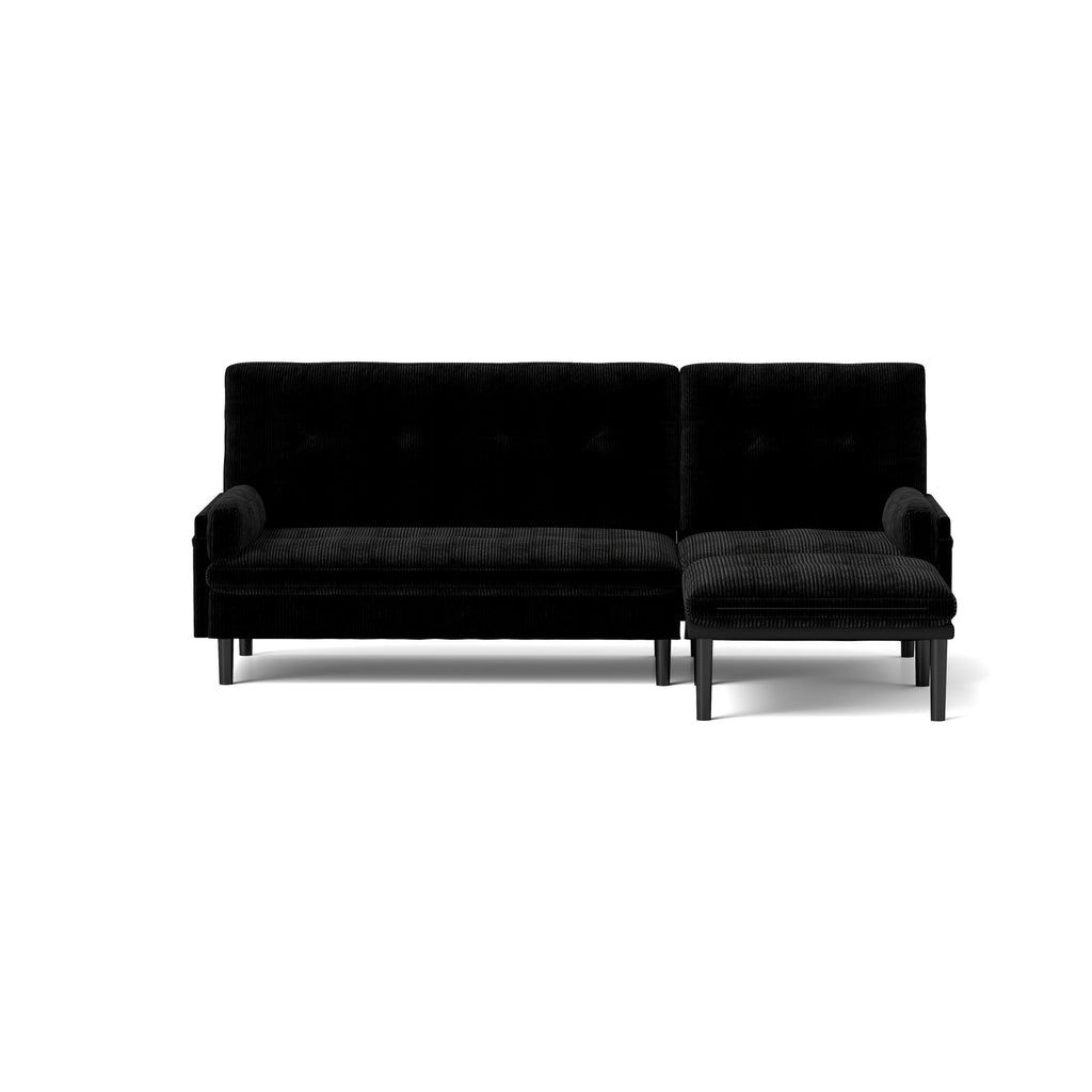 Canapé 3 places multifonctionnel réglable en velours côtelé noir 80.7, convertible en L et lit d'appoint