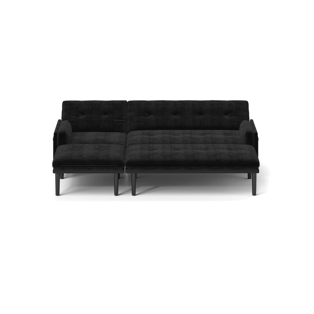 Canapé 3 places multifonctionnel réglable en velours côtelé noir 80.7, convertible en L et lit d'appoint