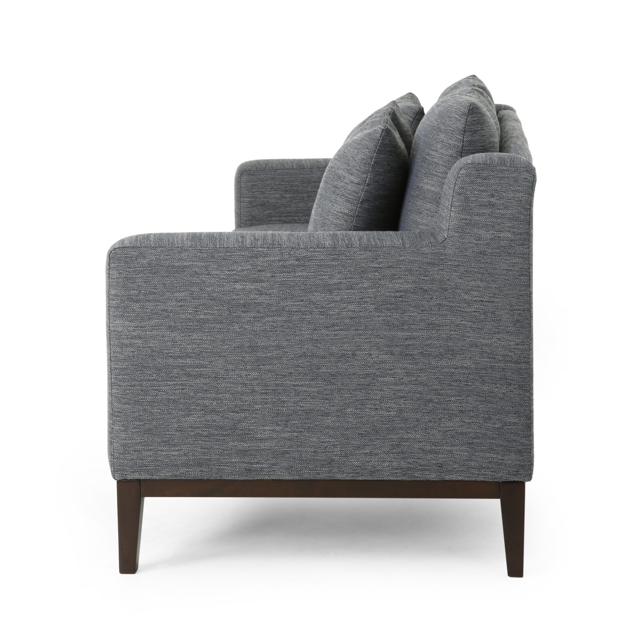 Canapé 3 places en tissu noir 80 pouces avec 3 coussins, base en bois, cadre et pieds en bois massif, canapé moderne pour le salon