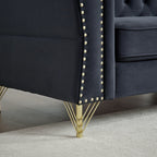 Canapé 3 places en velours noir 81,8 avec canapé capitonné et pieds en métal pour le salon