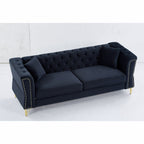 Canapé 3 places en velours noir 81,8 avec canapé capitonné et pieds en métal pour le salon