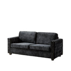 Canapé-lit 3 places en chenille noire 81 clous avec matelas en mousse à mémoire de forme pour le salon