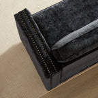 Canapé-lit 3 places en chenille noire 81 clous avec matelas en mousse à mémoire de forme pour le salon