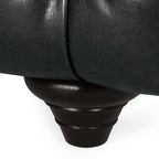 Canapé 3 places en similicuir noir 83,5" avec dossier capitonné, larges accoudoirs et pieds en bois vintage