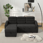 Canapé-lit 3 places en polyester noir de 83,5 pouces avec lit gigogne, fauteuil inclinable avec rangement, porte-gobelet et poches latérales