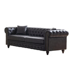 Canapé Chesterfield 3 places en tissu technique noir 85,5 avec accoudoirs roulés et 2 coussins pour le salon