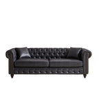Canapé Chesterfield 3 places en tissu technique noir 85,5 avec accoudoirs roulés et 2 coussins pour le salon