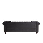 Canapé Chesterfield 3 places en tissu technique noir 85,5 avec accoudoirs roulés et 2 coussins pour le salon