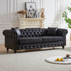 Canapé Chesterfield 3 places en tissu technique noir 85,5 avec accoudoirs roulés et 2 coussins pour le salon