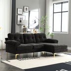 Canapé en L en tissu noir de 85 pouces avec coussins renforcés à ressorts