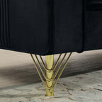 Canapé 3 places en velours noir 86.61 avec coussins et pieds en métal doré pour le salon
