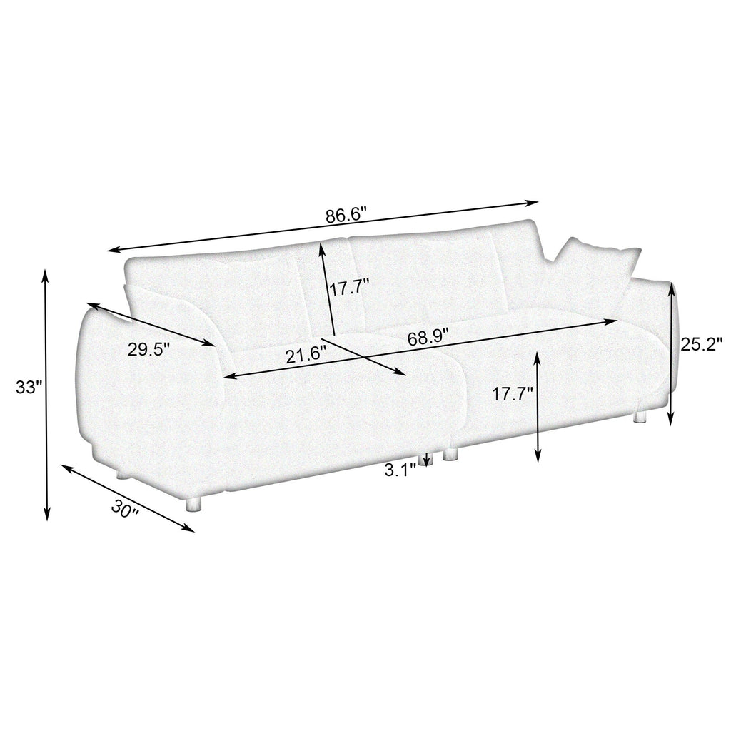 Canapé 3 places compact en laine Teddy noir de 86,6 pouces avec revêtement antitache, pieds en métal et 4 coussins