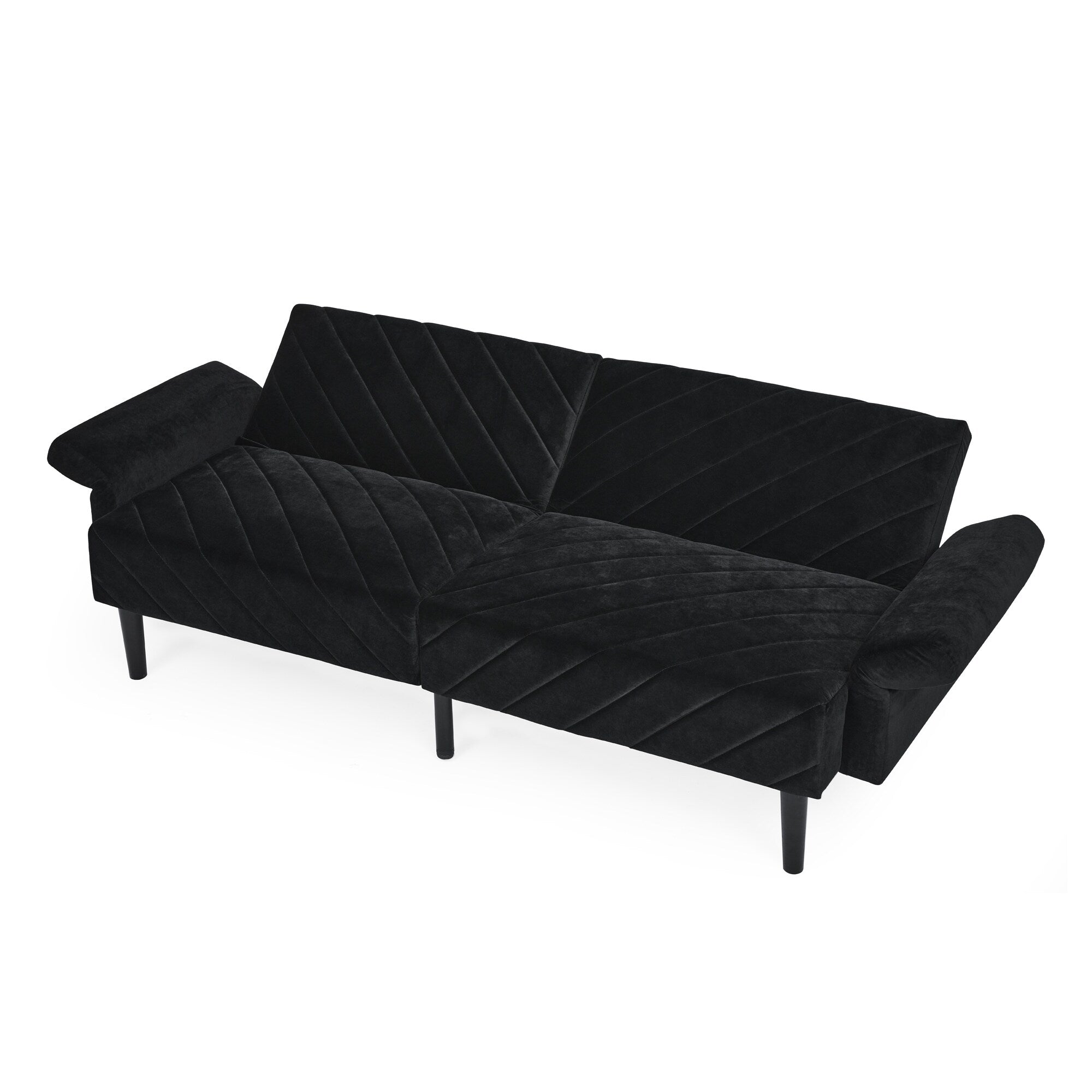 Canapé-lit futon convertible capitonné en velours noir 87 avec accoudoirs réglables pour salon