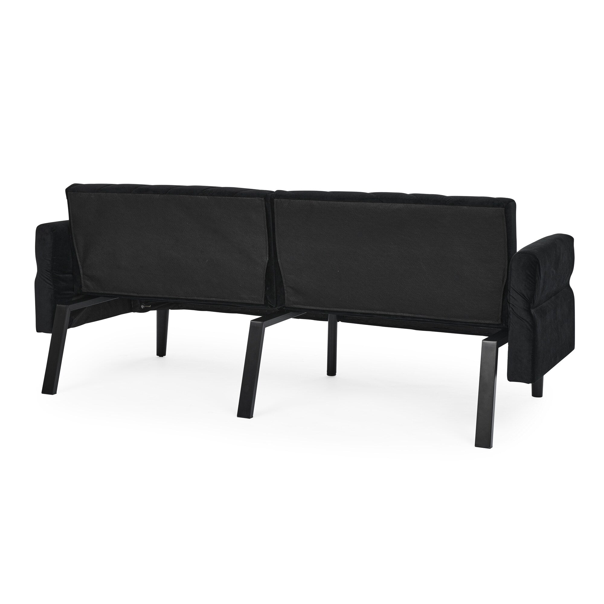 Canapé-lit futon convertible capitonné en velours noir 87 avec accoudoirs réglables pour salon