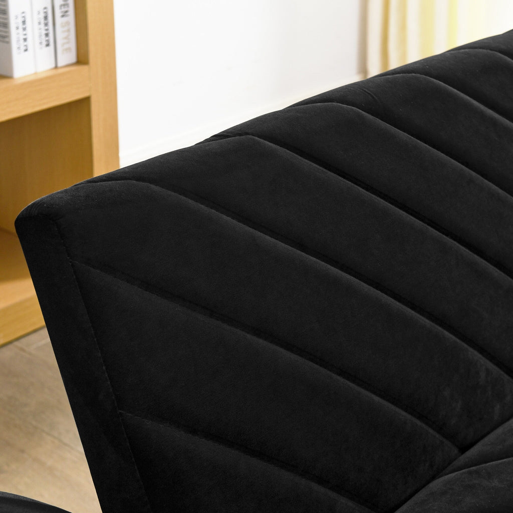 Canapé-lit futon convertible capitonné en velours noir 87 avec accoudoirs réglables pour salon