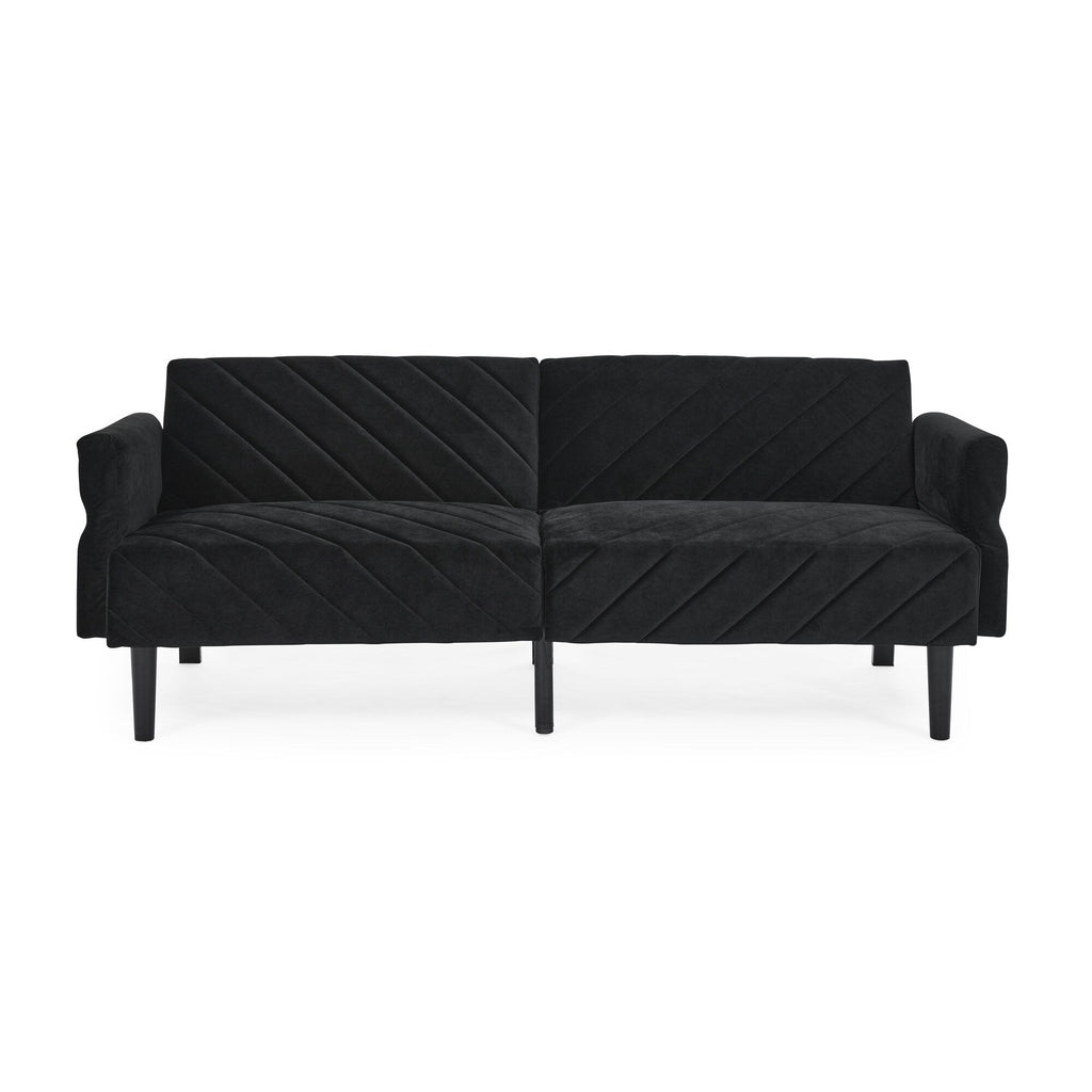 Canapé-lit futon convertible capitonné en velours noir 87 avec accoudoirs réglables pour salon