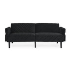 Canapé-lit futon convertible capitonné en velours noir 87 avec accoudoirs réglables pour salon