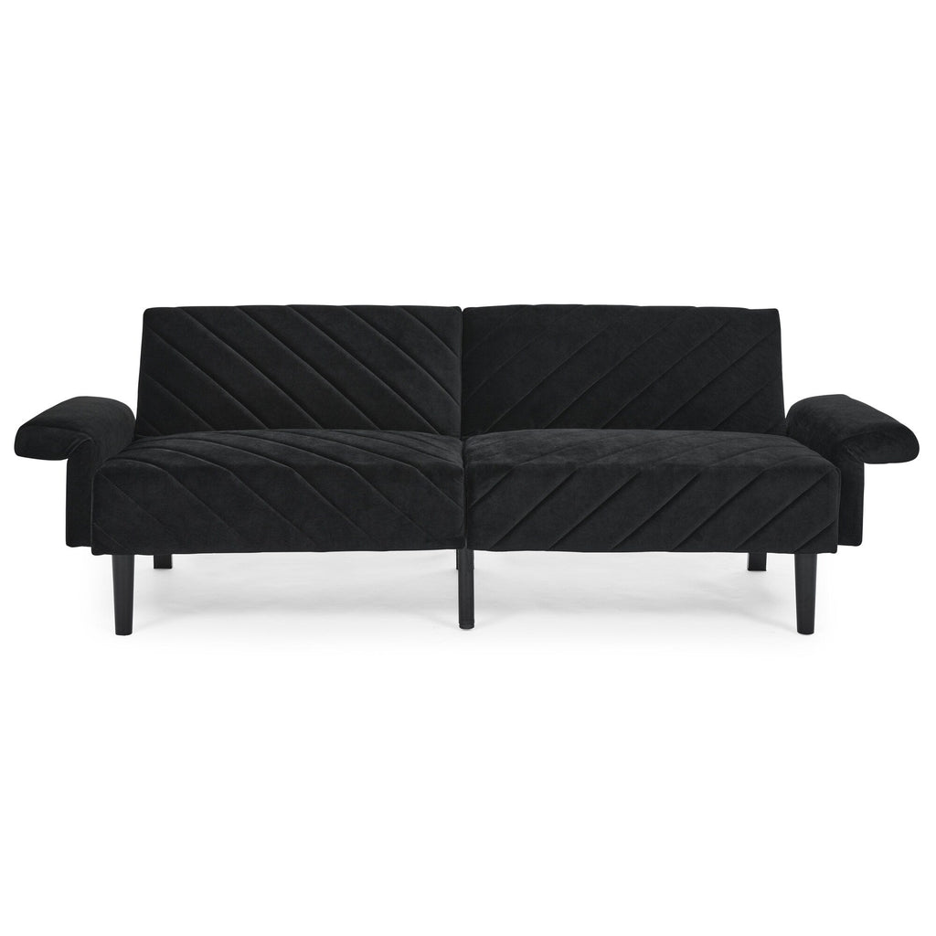Canapé-lit futon convertible capitonné en velours noir 87 avec accoudoirs réglables pour salon