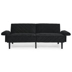 Canapé-lit futon convertible capitonné en velours noir 87 avec accoudoirs réglables pour salon