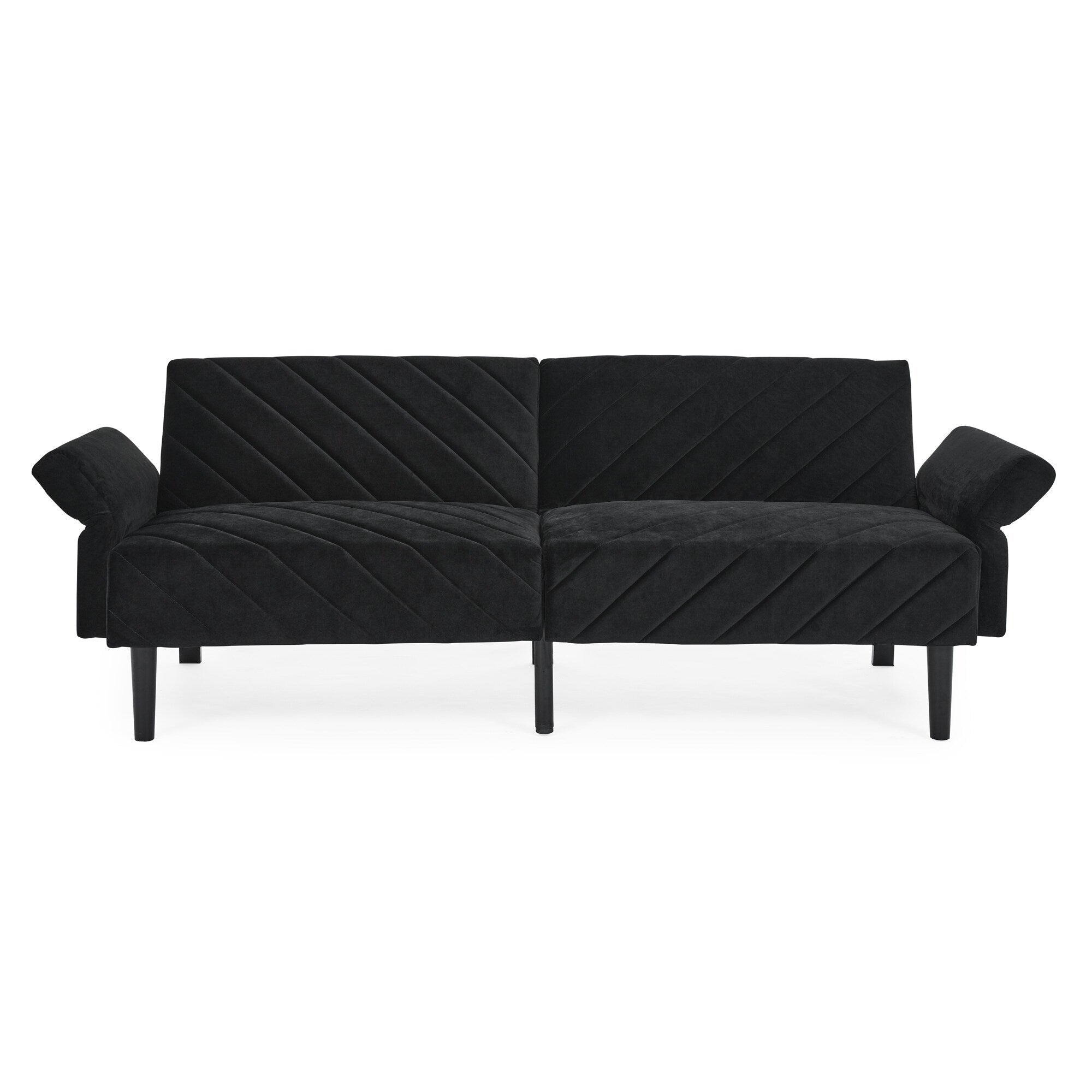 Canapé-lit futon convertible capitonné en velours noir 87 avec accoudoirs réglables pour salon