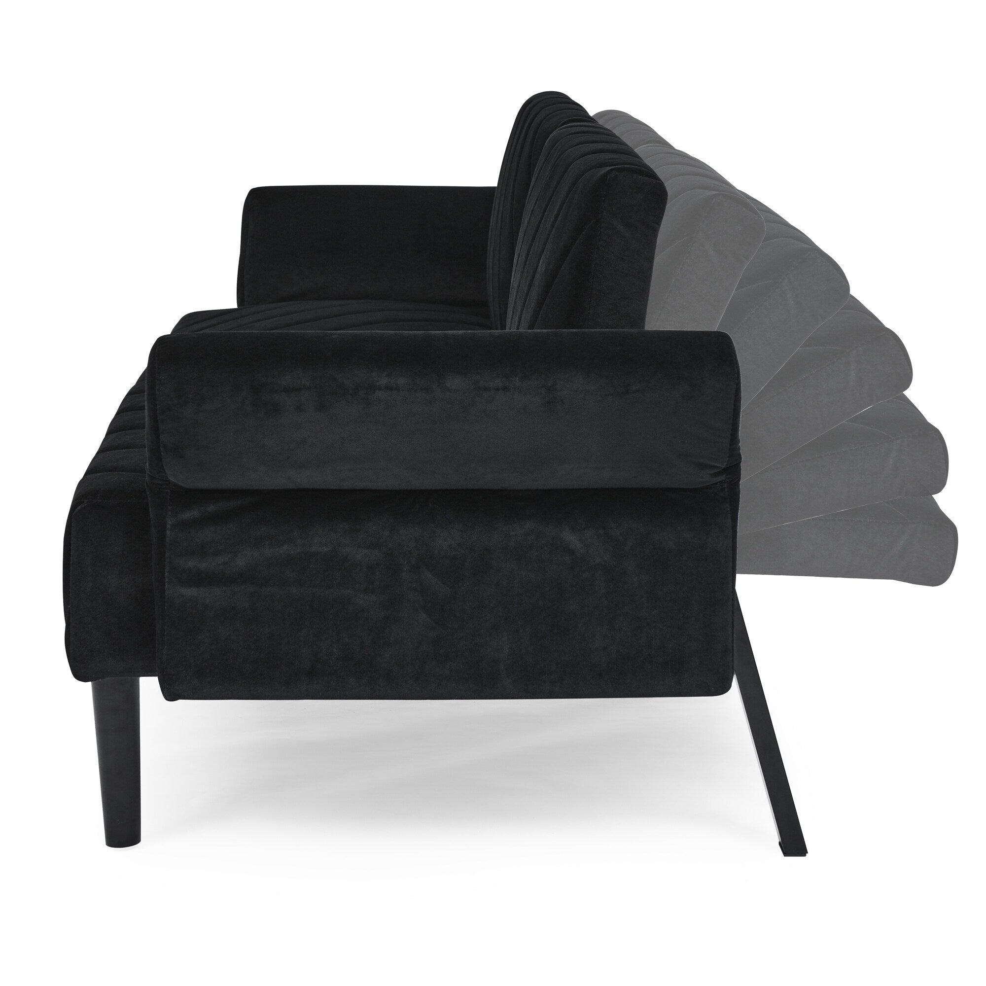 Canapé-lit futon convertible capitonné en velours noir 87 avec accoudoirs réglables pour salon