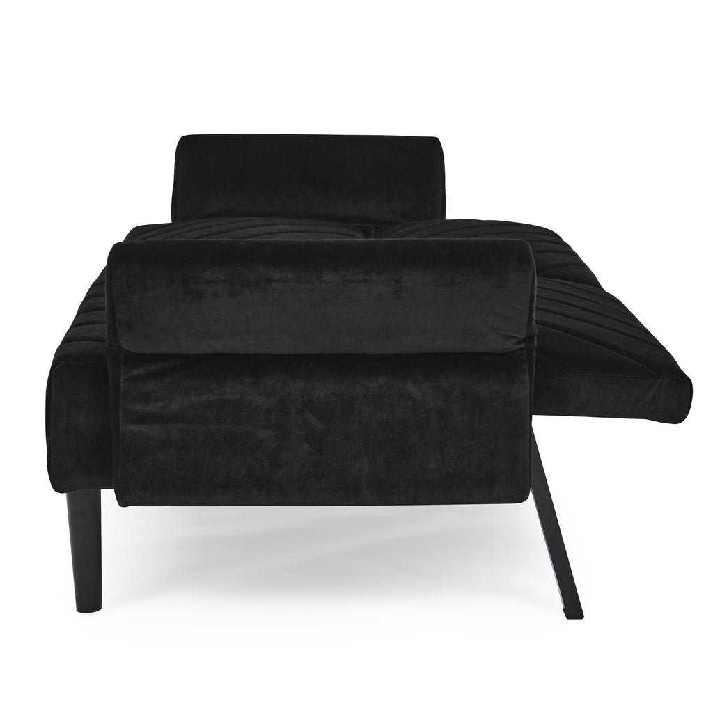 Canapé-lit futon convertible capitonné en velours noir 87 avec accoudoirs réglables pour salon