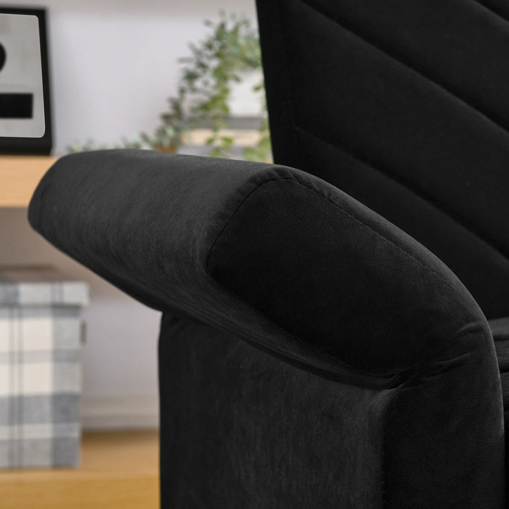 Canapé-lit futon convertible capitonné en velours noir 87 avec accoudoirs réglables pour salon