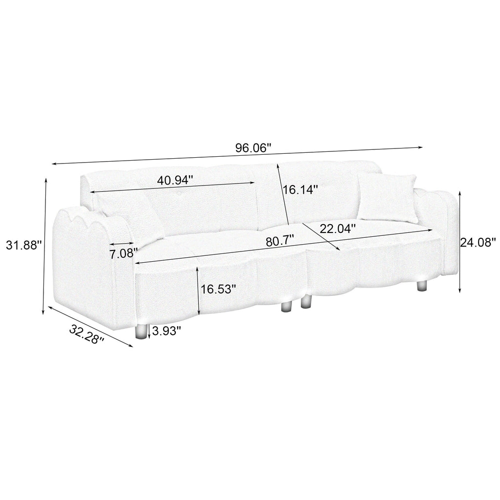 Canapé 3 places en peluche Teddy noir 96.06, design nuage spécial, avec assise en mousse épaisse et coussins pour le salon