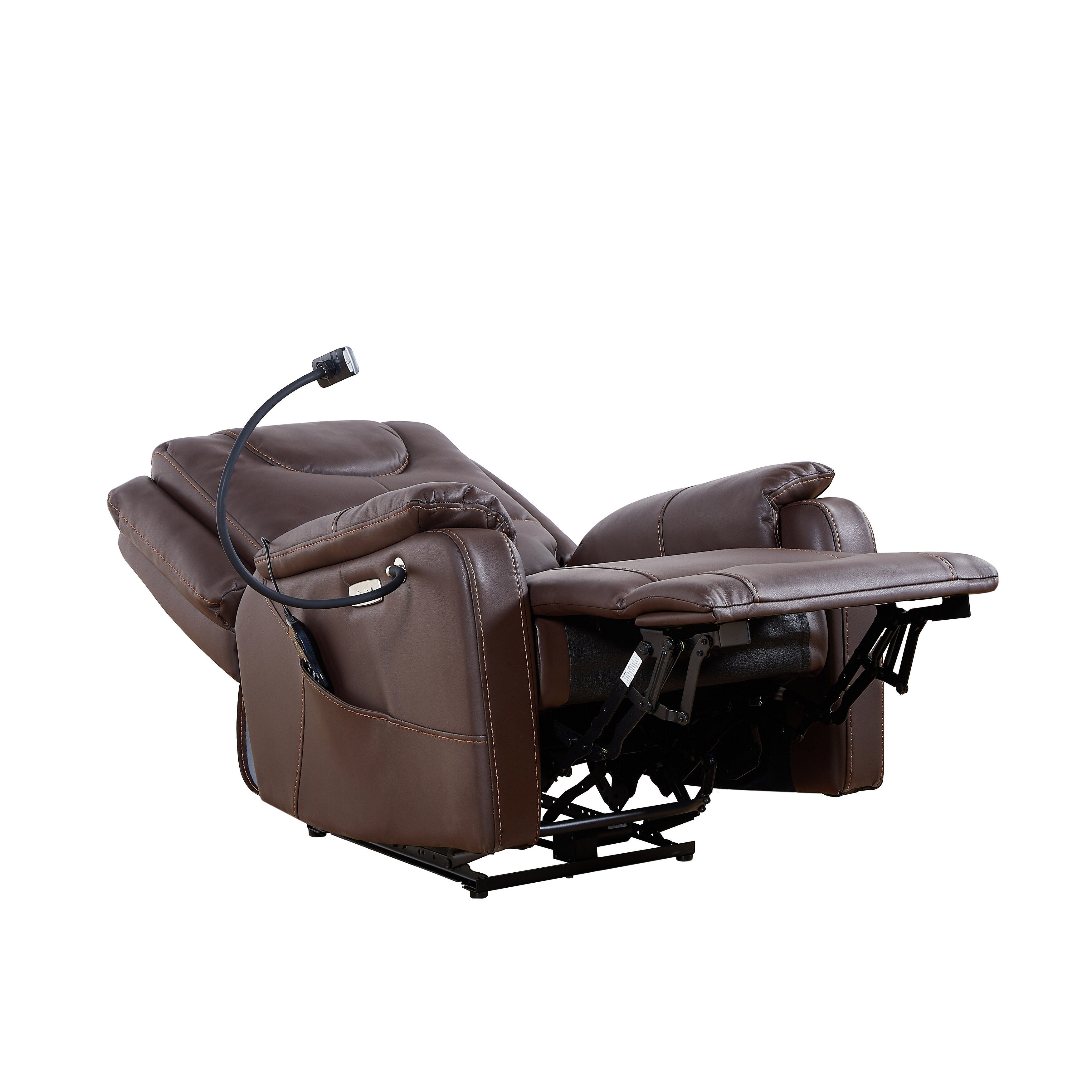 Fauteuil inclinable électrique réglable noir avec massage, chauffage, ports USB, support pour téléphone et poches latérales, inclinable jusqu'à 139°