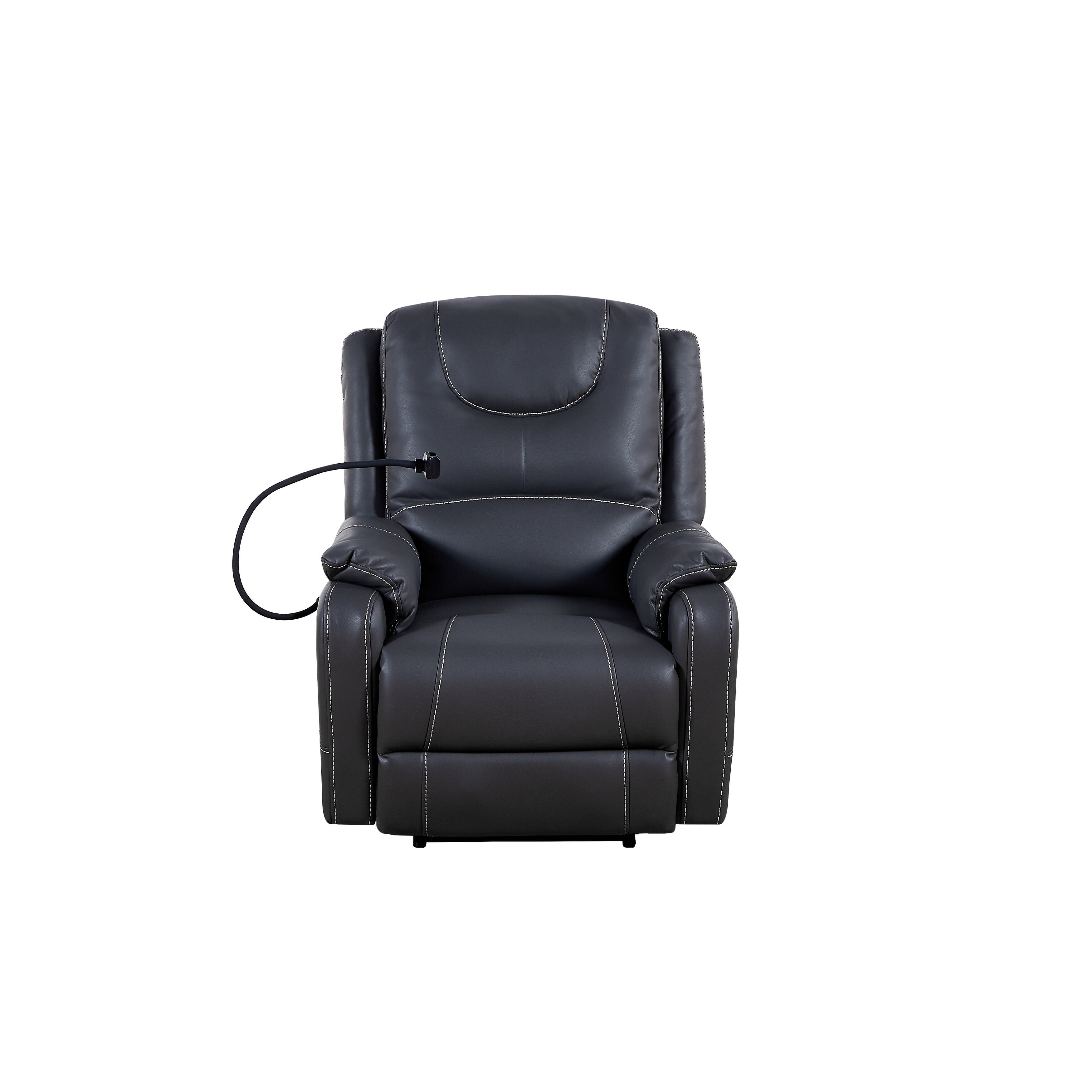 Fauteuil inclinable électrique réglable noir avec massage, chauffage, ports USB, support de téléphone et poches latérales, inclinable jusqu'à 139°
